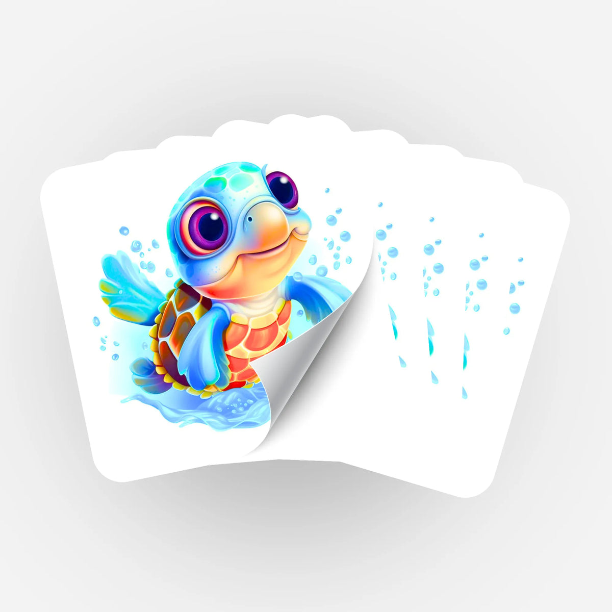 Buntes 5er-Set Aufkleber mit planschender Schildkröte zur Organisation von Diamond Painting und Malen nach Zahlen Zubehör.