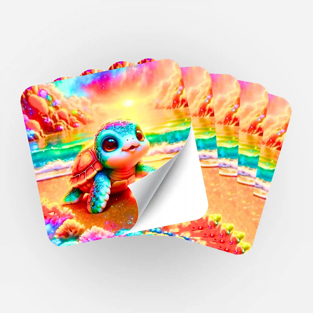 Fünfer-Set bunte Schildkröten-Aufkleber für Diamond Painting Fans mit farbenfrohem Strandmotiv