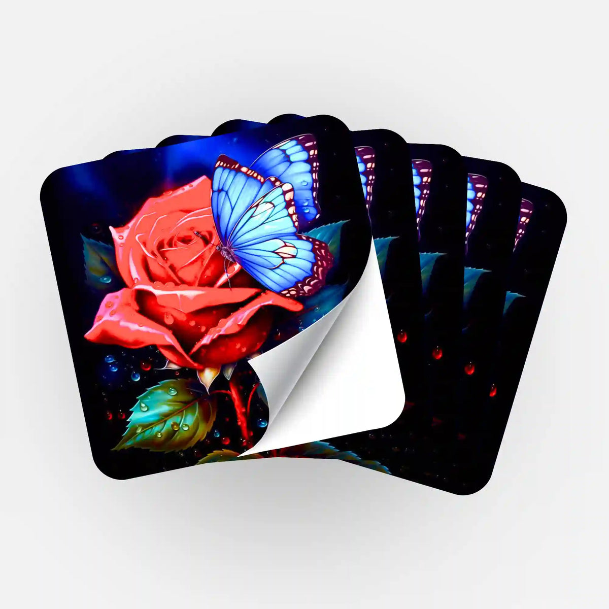 5er-Set Sticker mit roter Rose und blauem Schmetterling zur Organisation deines Diamond Painting Zubehörs