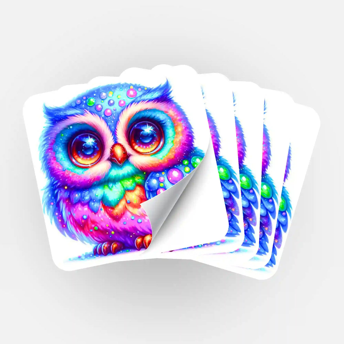 Buntes 5er-Set Aufkleber Eule Elly zur Organisation für Diamond Painting und Bastelsets von Picmondoo