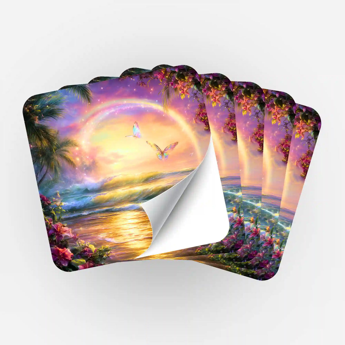 Fünfer-Set Sticker Zwischen Himmel und Meer für Diamond Painting und Bastelbedarf mit Regenbogen-Motiv