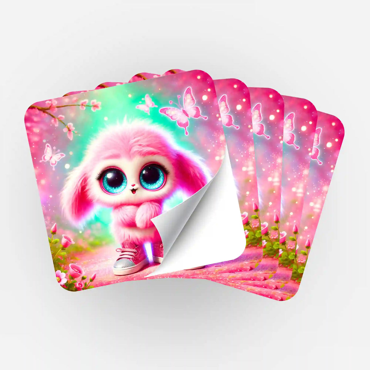 5er-Set Pink Fluffel Knuffel Sticker für Diamond Painting Organisation mit süßem rosa Wesen und Schmetterlingen