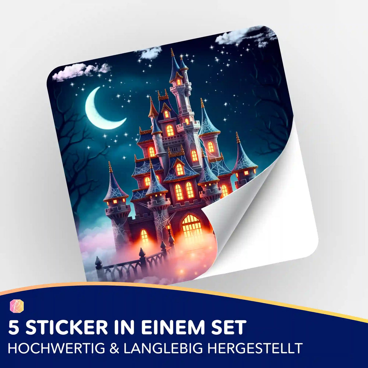 5er-Set Sticker Nachtschloss für Diamond Painting und Bastelbedarf mit magischem Schloss bei Nacht und Sternenhimmel