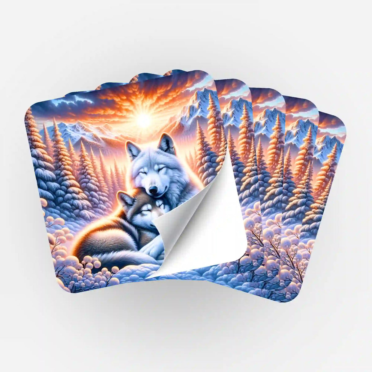 5er-Set Aufkleber Wolfliebe im Sonnenaufgang für Diamond Painting Zubehör und Organisation