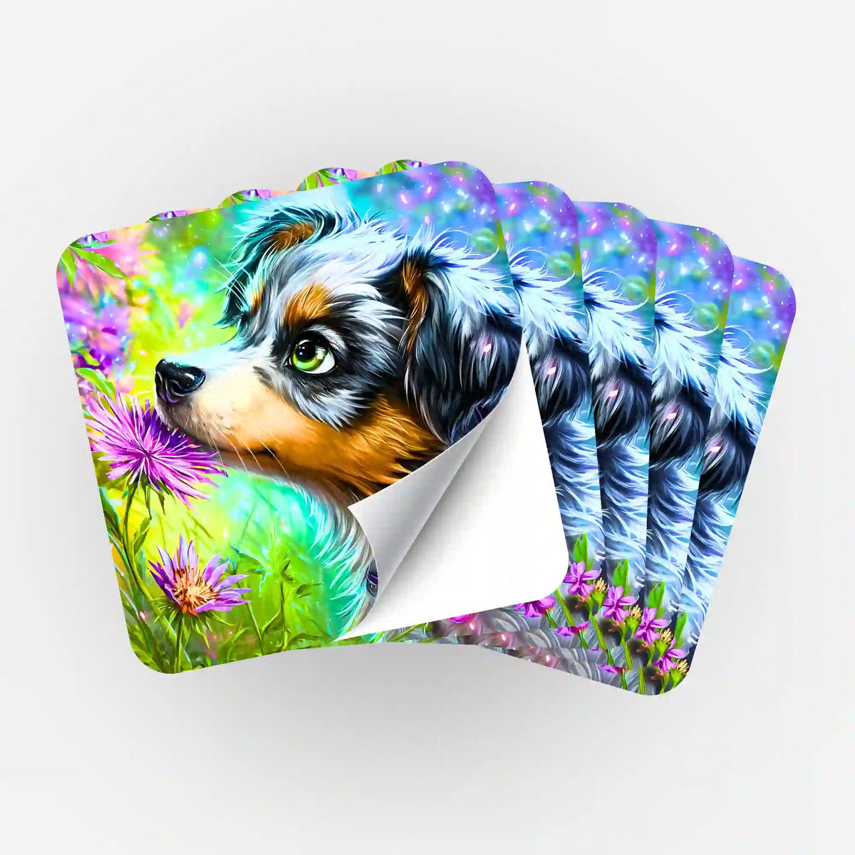 Fünf Picmondoo Aufkleber mit Yaro Hundemotiv für Diamond Painting Zubehör und Organisation