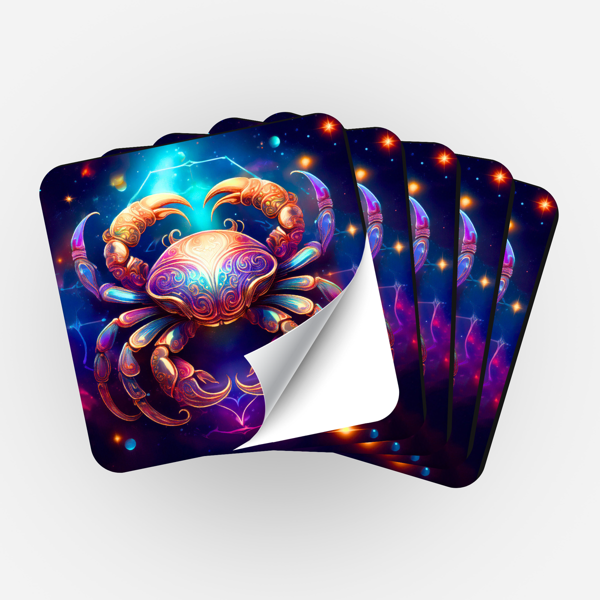Picmondoo 5er-Set Aufkleber Sternzeichen Krebs mit buntem Galaxie-Motiv für Diamond Painting Zubehör