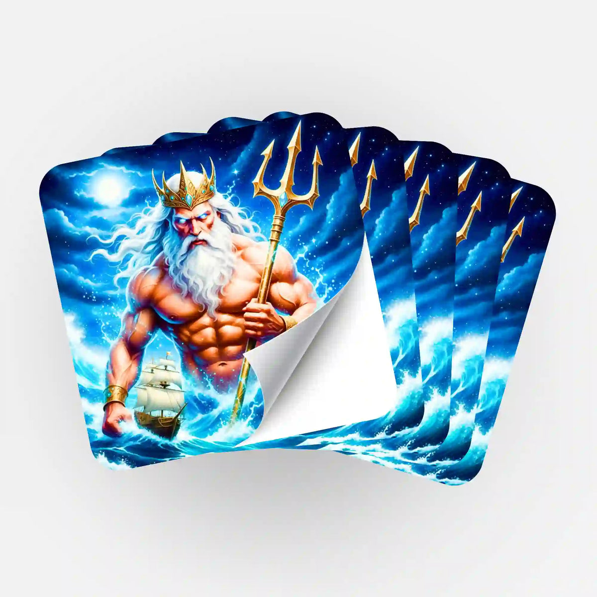 Fünfer-Set Poseidon Aufkleber für Diamond Painting Organisation mit Meeresgott Motiv und Dreizack
