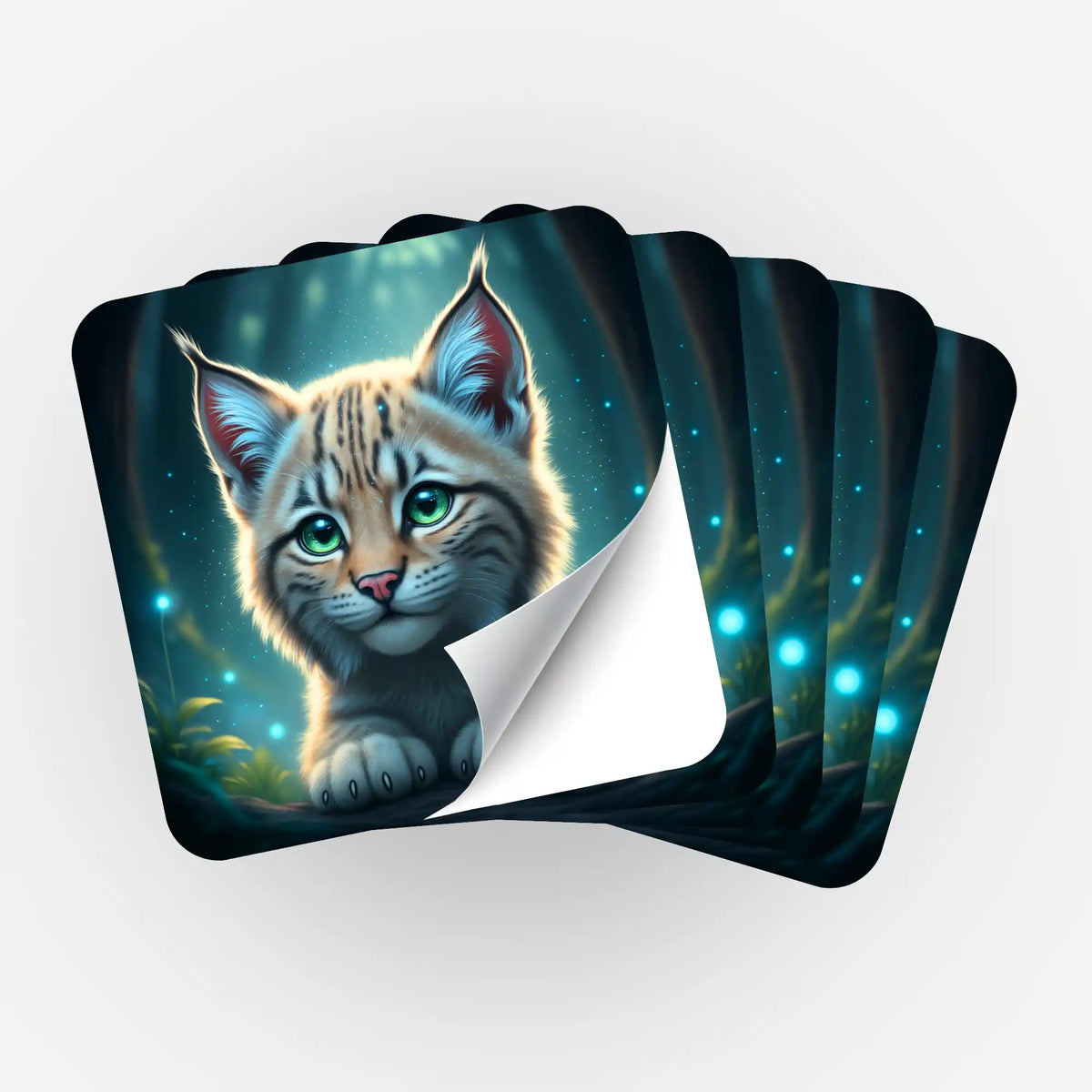 Fünfer-Set Aufkleber Seele des Waldes mit niedlichem Luchs-Kätzchen für Diamond Painting Organisation