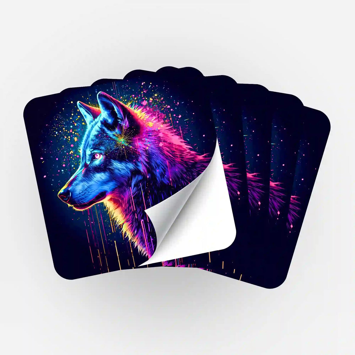 Fünfer-Set Sticker mit buntem Wolf-Motiv für Diamond Painting Zubehör und Organisation