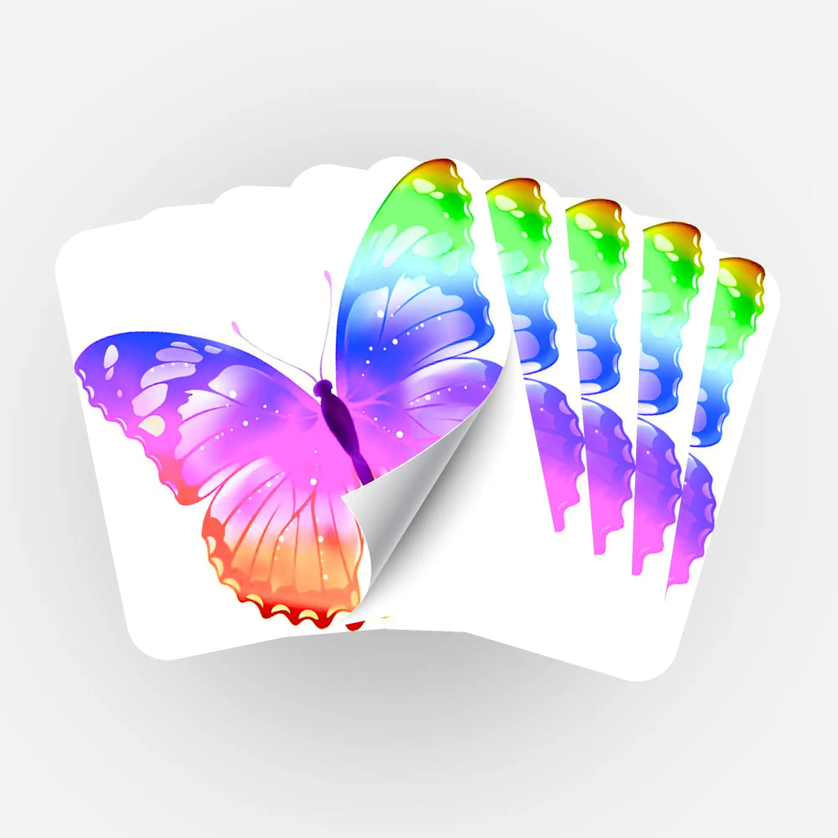 Fünfer-Set Sticker mit buntem Regenbogen-Schmetterling zur Organisation deines Diamond Painting Zubehörs und Bastelsets