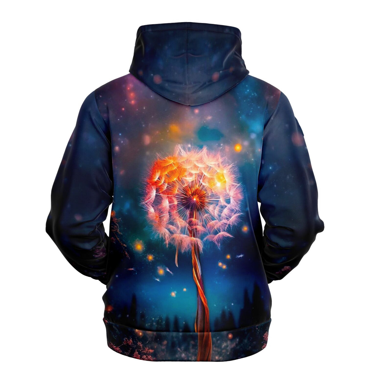 Dreamer Hoodie Fly away by Night mit Pusteblume Motiv in kosmischem Design, ideal für Fans von Malen nach Zahlen Kunst