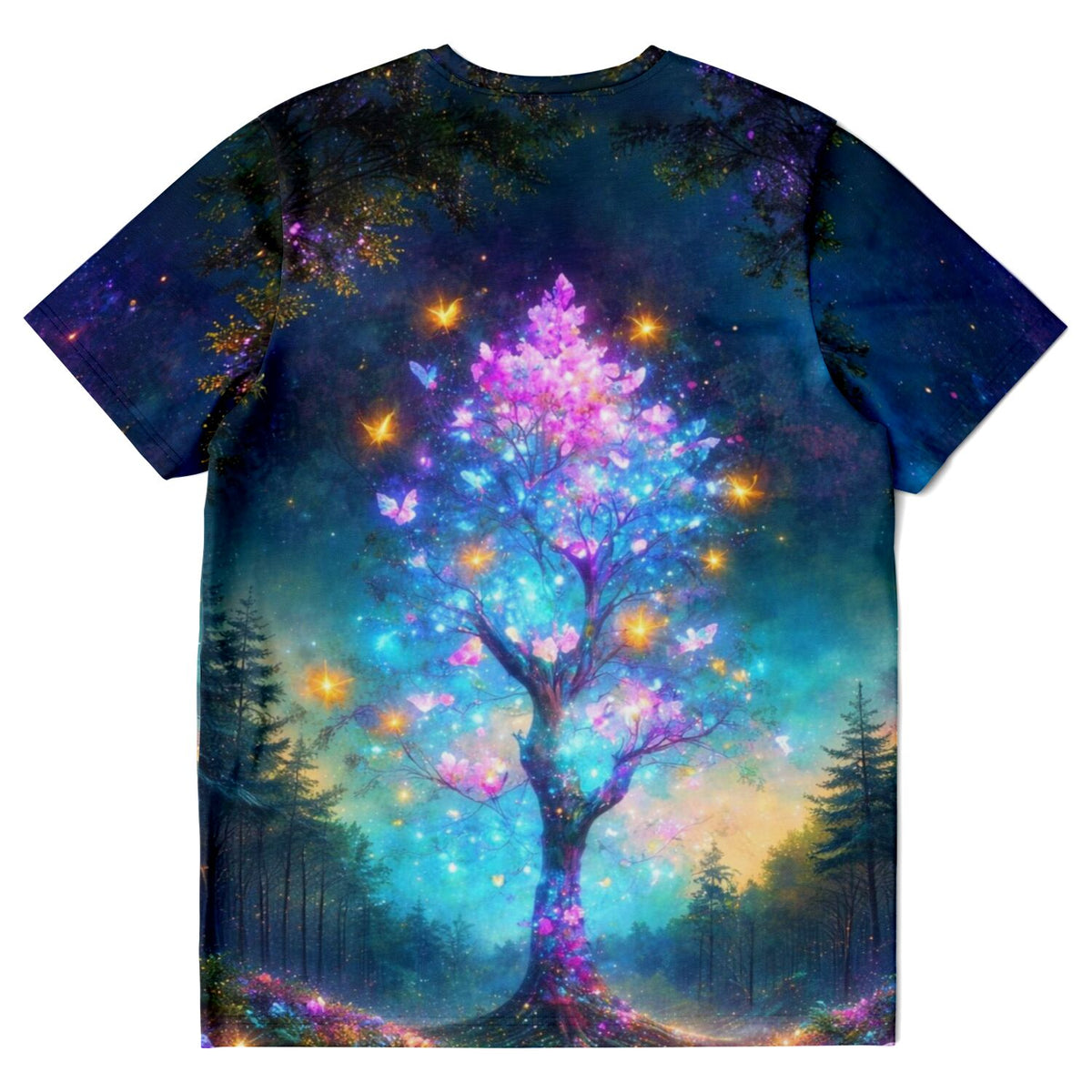 T-Shirt mit magischem Diamond Painting Schmetterlingsbaum Motiv in leuchtenden Farben und Glitzer-Optik