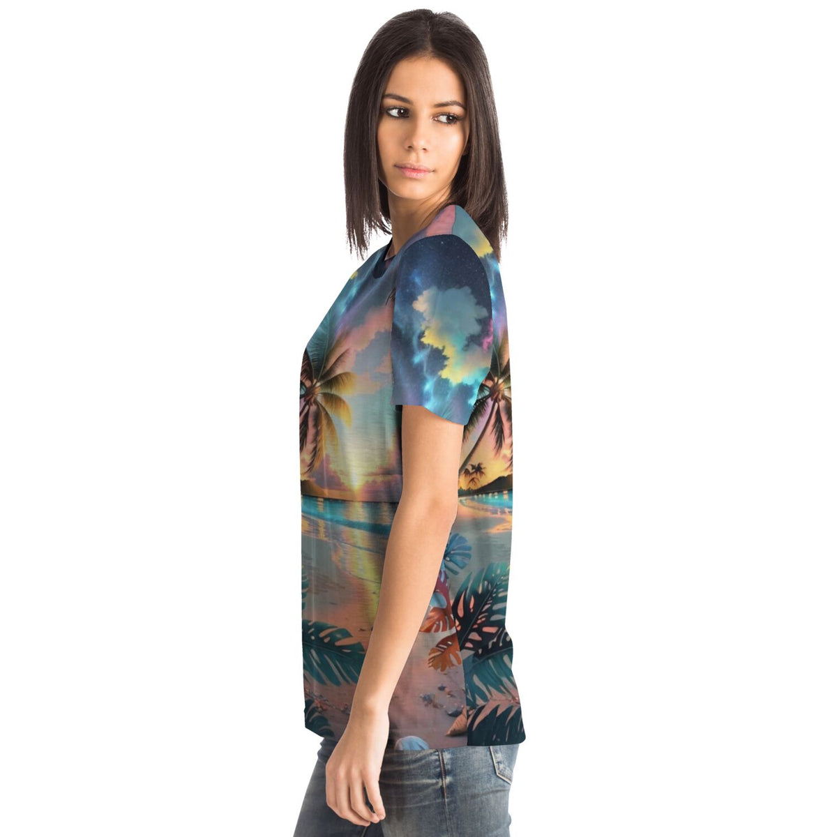 Dreamer T-Shirt mit buntem Palmen-Motiv im Abendhimmel, perfekt für Fans von Diamond Painting und Malen nach Zahlen
