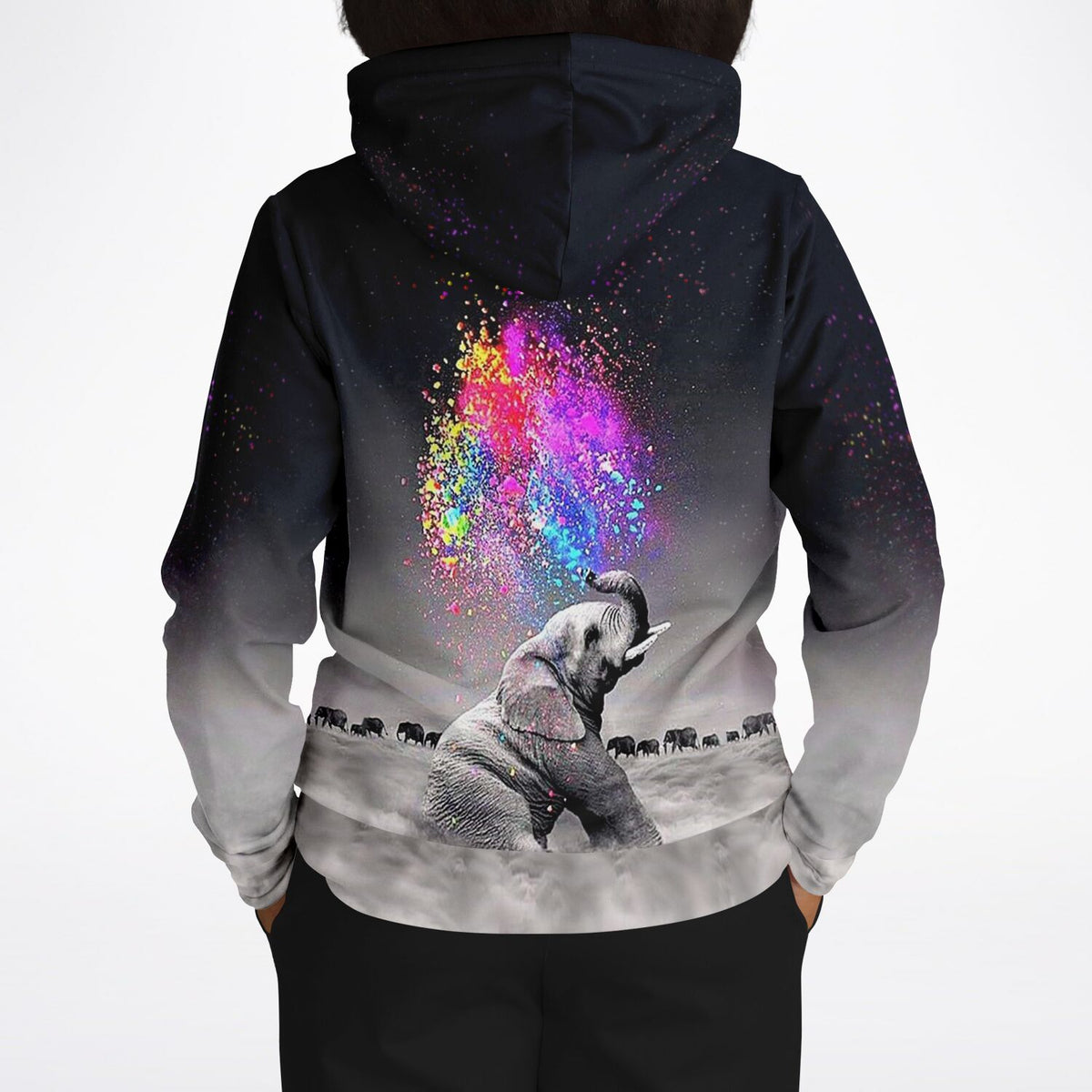 Hoodie mit Elefant Motiv Farbenspiel, inspiriert von Malen nach Zahlen Designs und buntem Farbspritzer-Look