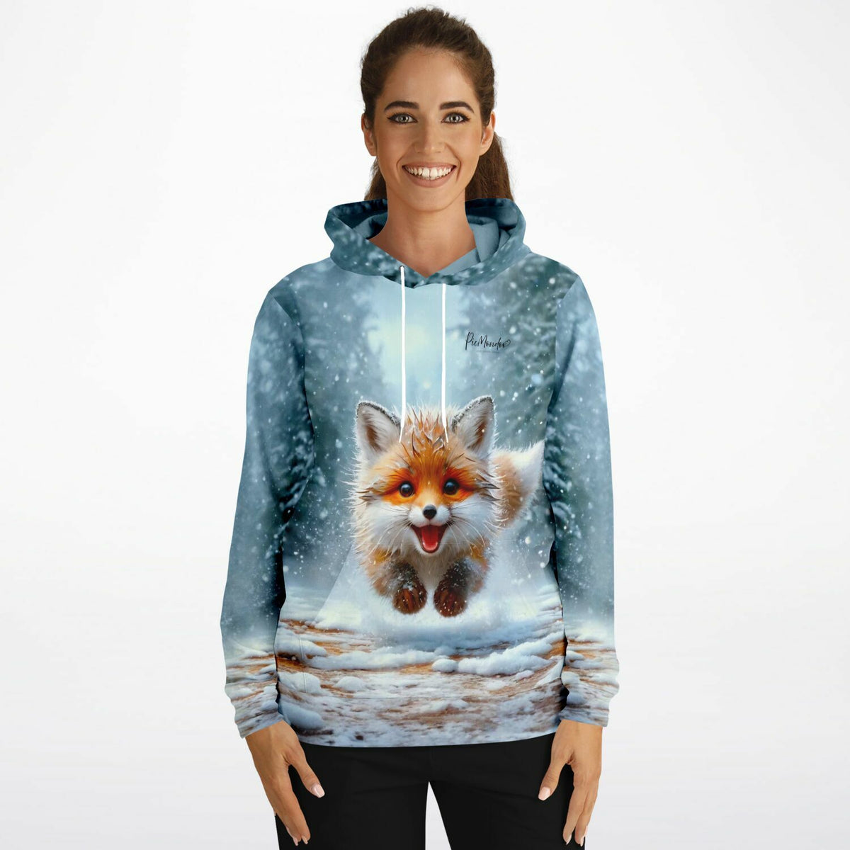 Dreamer Hoodie mit kleiner Fuchs im Winterwald Motiv, ideal für Fans von Diamond Painting und Malen nach Zahlen Designs