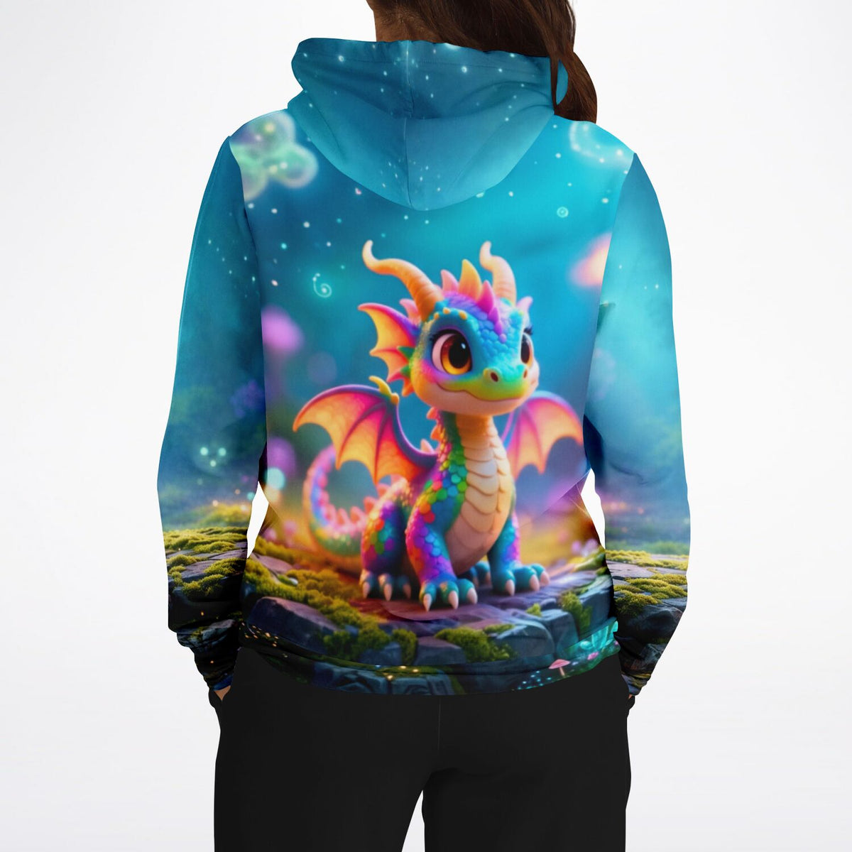 Hoodie mit buntem Fantasy-Drachen Motiv, farbenfroher Druck im Stil von Diamond Painting und Malen nach Zahlen Designs