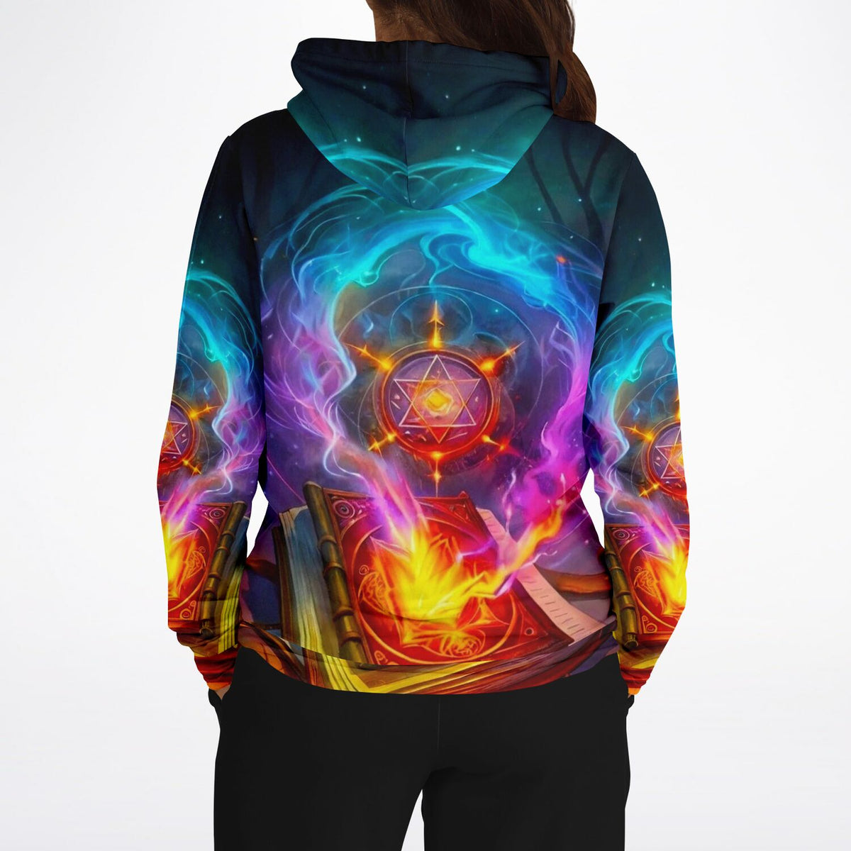 Dreamer Hoodie Hexenkünste mit magischem Zauberbuch und Portal-Motiv in leuchtenden Farben wie Diamond Painting Design