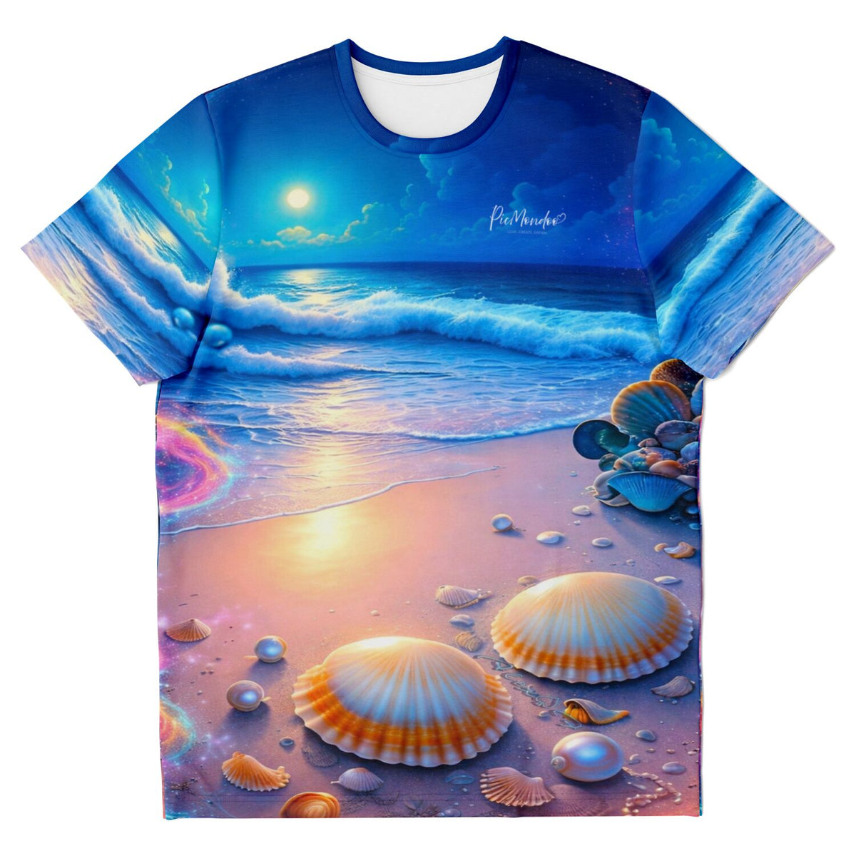 Dreamer T-Shirt mit Nachtglanz-Strandmotiv inspiriert von Diamond Painting und Malen nach Zahlen Kunstwerken.