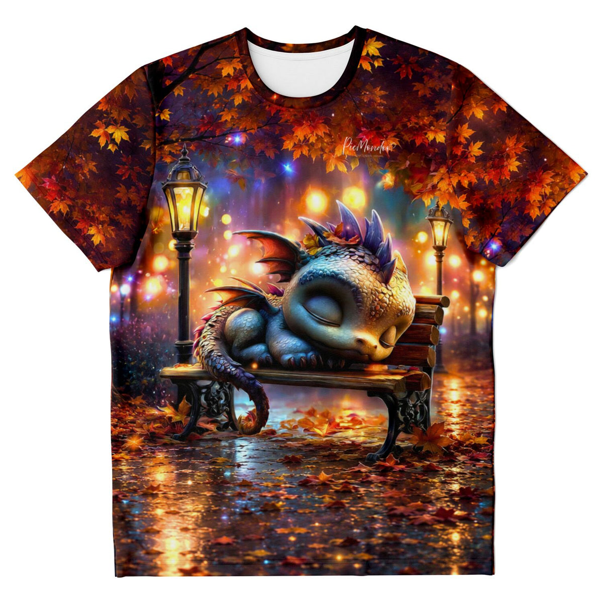 T-Shirt mit schlafendem Drachen-Motiv im Herbst, perfekt für Fans von Diamond Painting und Malen nach Zahlen Designs.