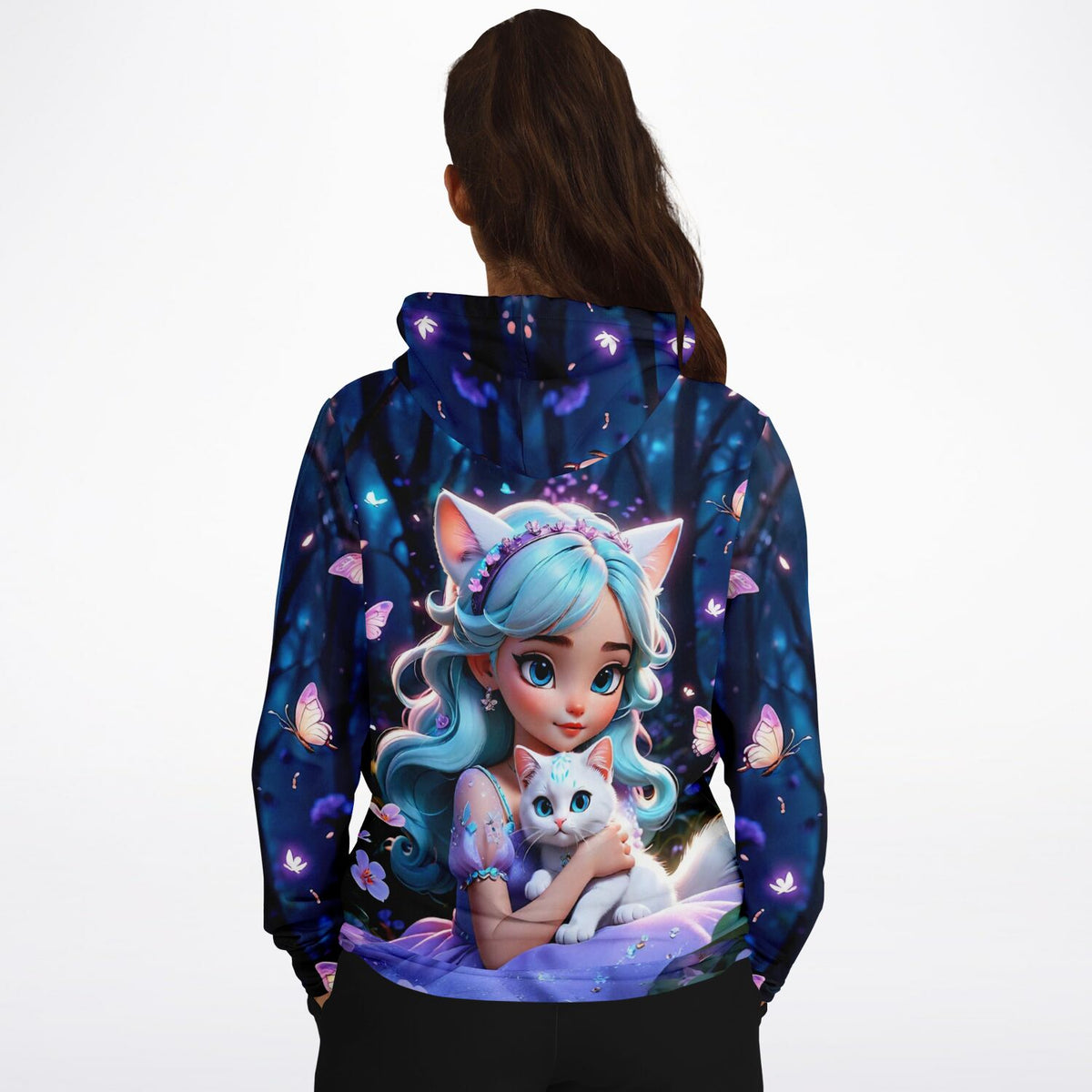 Dreamer Hoodie Kim Kitty Girl mit Anime-Girl und Katze im Fantasy-Design als Vollsublimationsdruck für Fans