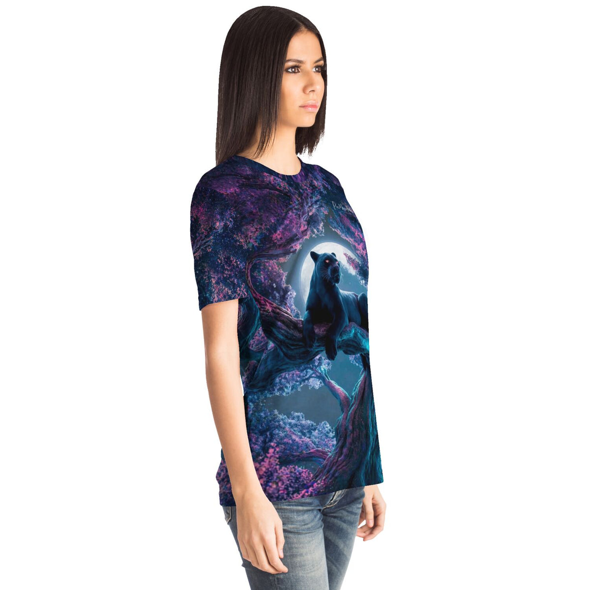 Dreamer T-Shirt mit Black Panther und Kirschblütentraum Druck, inspiriert von Diamond Painting und Malen nach Zahlen Motiven