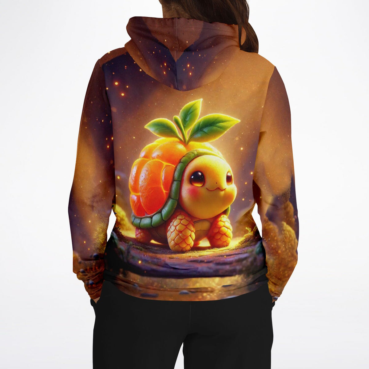 Dreamer Hoodie mit niedlichem Frutty-Schildkröten-Motiv, hochwertiger All-Over-Print im Stil unserer Diamond Painting Art.