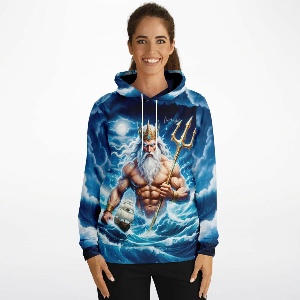 Dreamer Hoodie mit Poseidon Motiv und Dreizack im Ozean, passend zu beliebten Diamond Painting und Malen nach Zahlen Sets