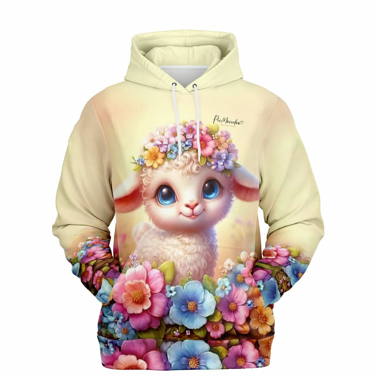 Dreamer Hoodie Osterlämmchen Lupina mit Blumenkranz, perfekt für Fans unserer Diamond Painting und Malen nach Zahlen Motive