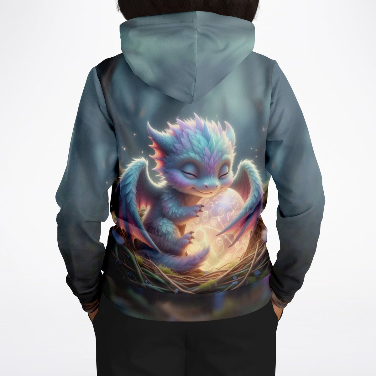 Dreamer Hoodie mit Lichtdrache Faye Motiv, stylisches AOP-Design ideal für Fans von Diamond Painting und Fantasy-Kunst.