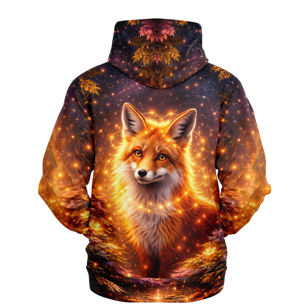 Hoodie mit leuchtendem Fuchs-Motiv im magischen Wald, AOP-Design ideal für Fans von Malen nach Zahlen und Diamond Painting