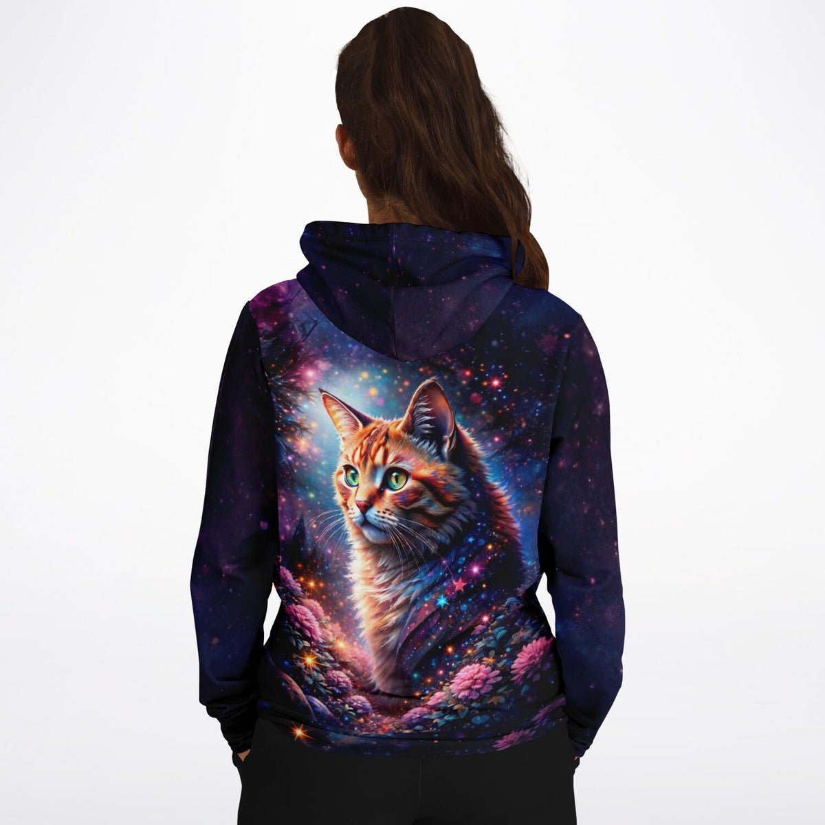 Dreamer Hoodie mit Katzen-Motiv in Sternenhimmel-Optik, passend zu künstlerischen Diamond Painting Designs.
