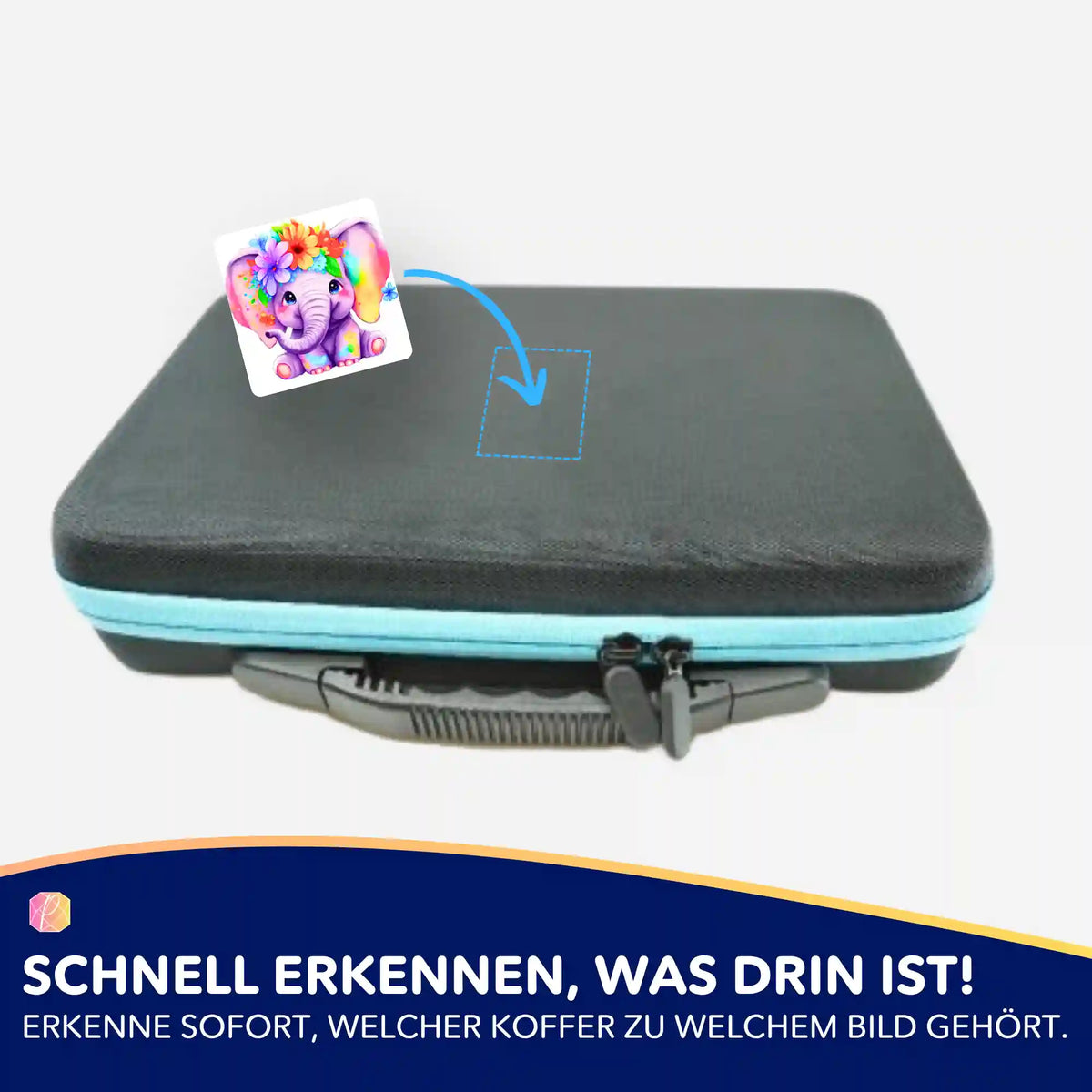 Bunter Blumenelefant Aufkleber für Diamond Painting Zubehör-Koffer zur einfachen Organisation deiner Bastelsets