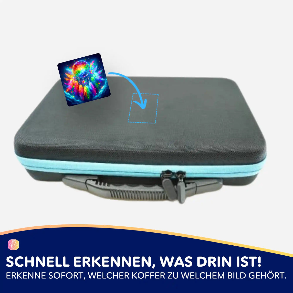 5er-Set Diamond Painting Aufkleber zur Beschriftung von Zubehör-Koffern mit Träumerei im Federspiel Motiv