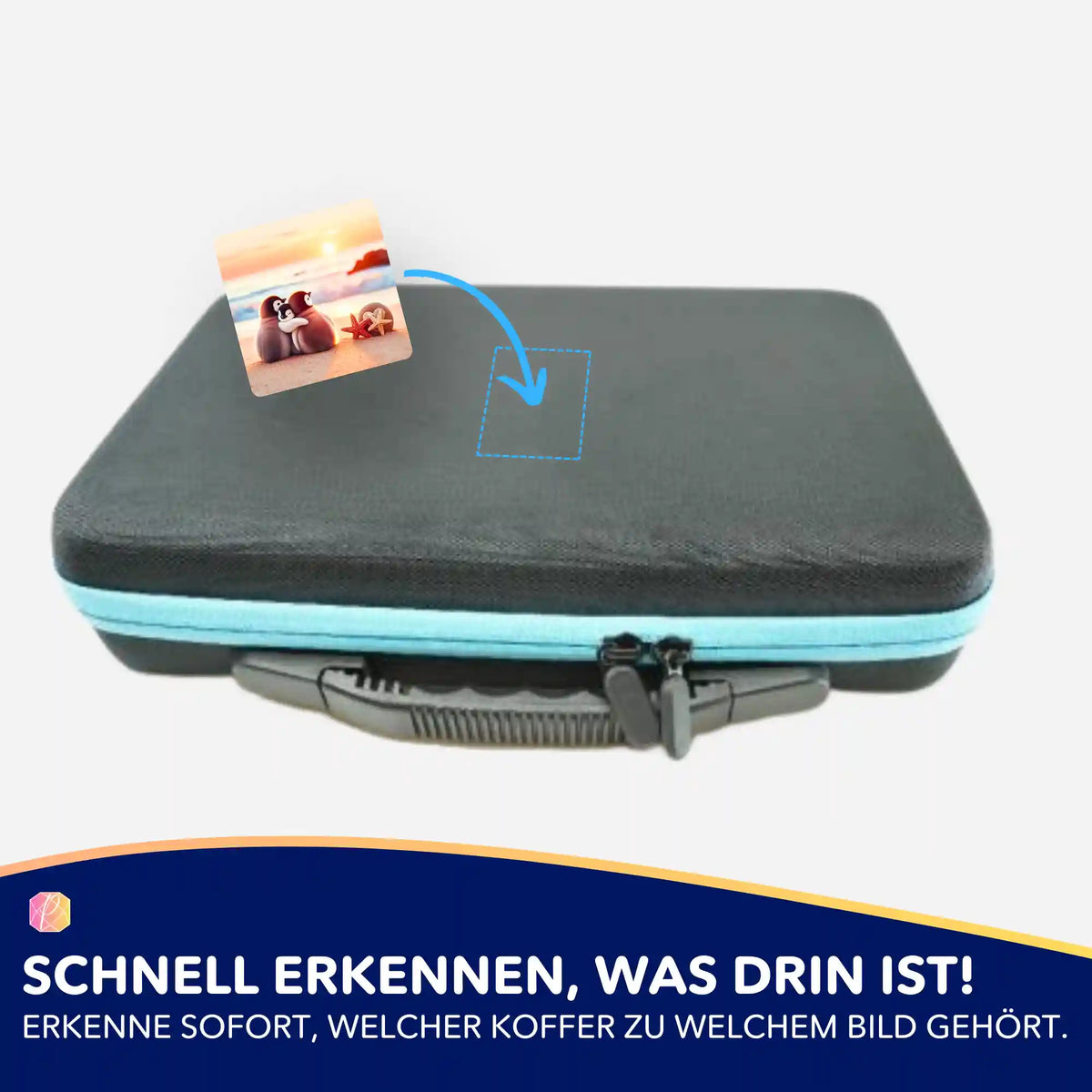 Picmondoo Diamond Painting Aufkleber zur Beschriftung von Zubehör-Koffern mit dem Motiv Happy Family am Strand