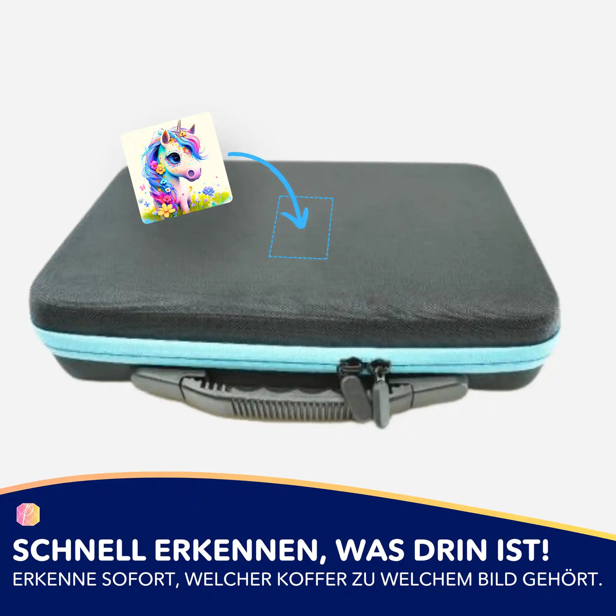 Süßer Einhorn-Aufkleber zur Organisation von Diamond Painting Koffer und Zubehör für dein Hobby.