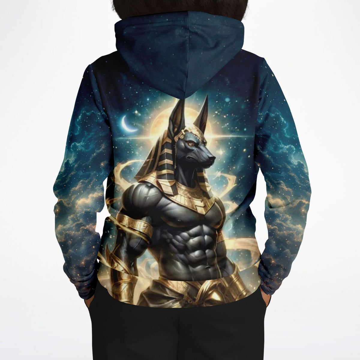 Hoodie mit ägyptischem Gott Anubis Motiv im Weltraum Design, perfekt für Fans von Diamond Painting und Malen nach Zahlen