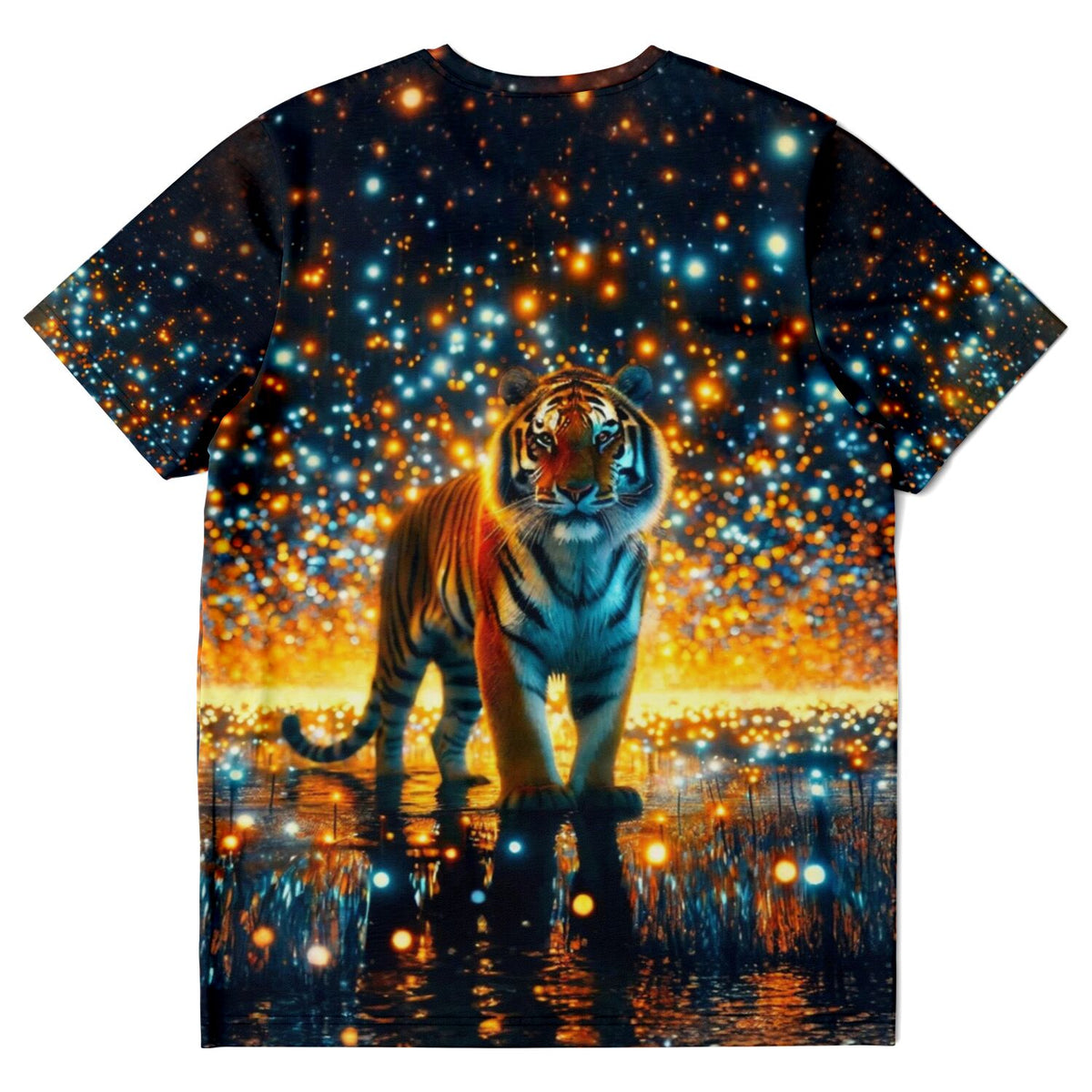 T-Shirt Motiv Sternenwächter mit Tiger im Lichtermeer, perfekt für Fans von Diamond Painting und Malen nach Zahlen