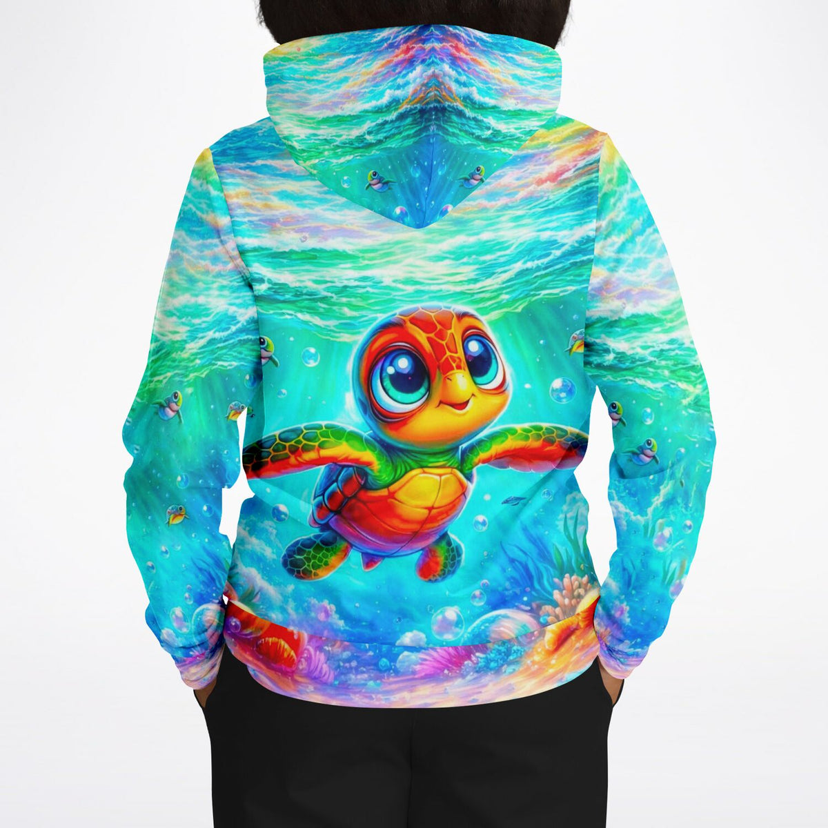 Hoodie mit süßem Lotta Meeresschildkröte Motiv, farbenfroher Unterwasser-Print im Stil von Diamond Painting Kunst