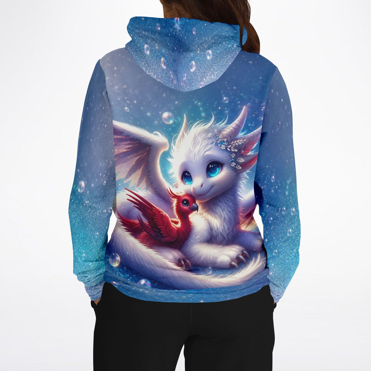 Dreamer Hoodie mit Fantasy-Drachen Motiv, farbenfroher All-over-Print für Fans von Diamond Painting und DIY-Kunst