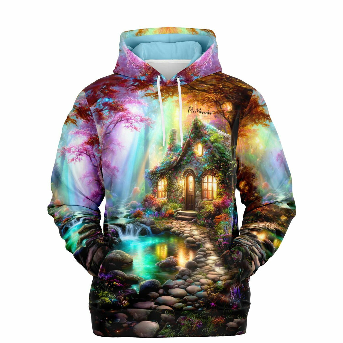 Dreamer Hoodie Heimkehr mit magischer Wald-Hütte, inspiriert von Diamond Painting und Malen nach Zahlen Motiven.