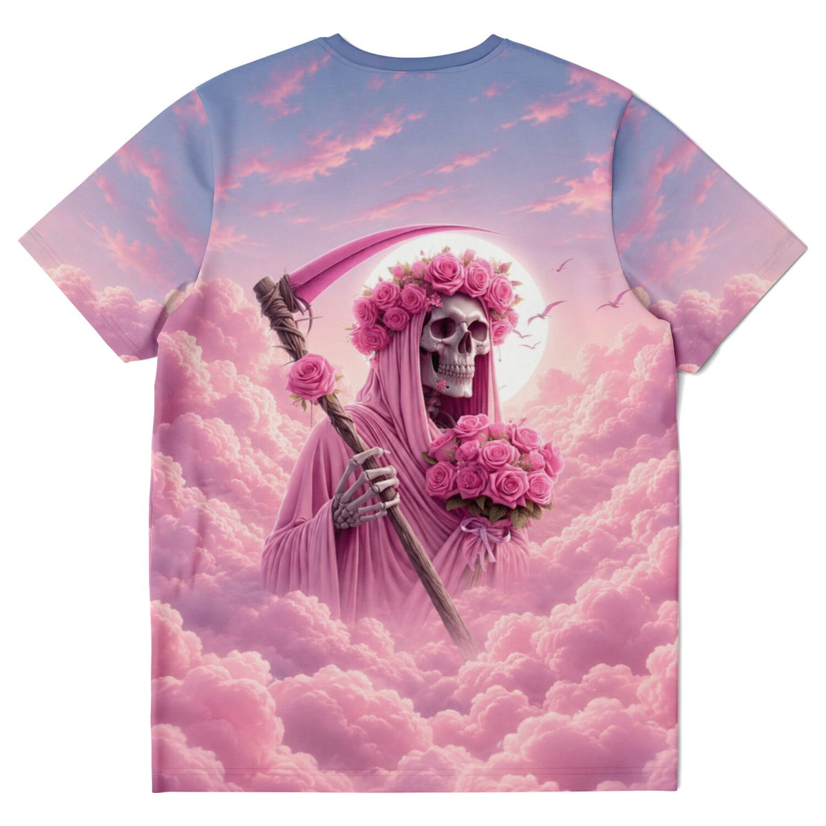 T-Shirt mit Totenkopf und Rosen-Motiv, perfekt als Inspiration für Diamond Painting oder Malen nach Zahlen für Erwachsene.