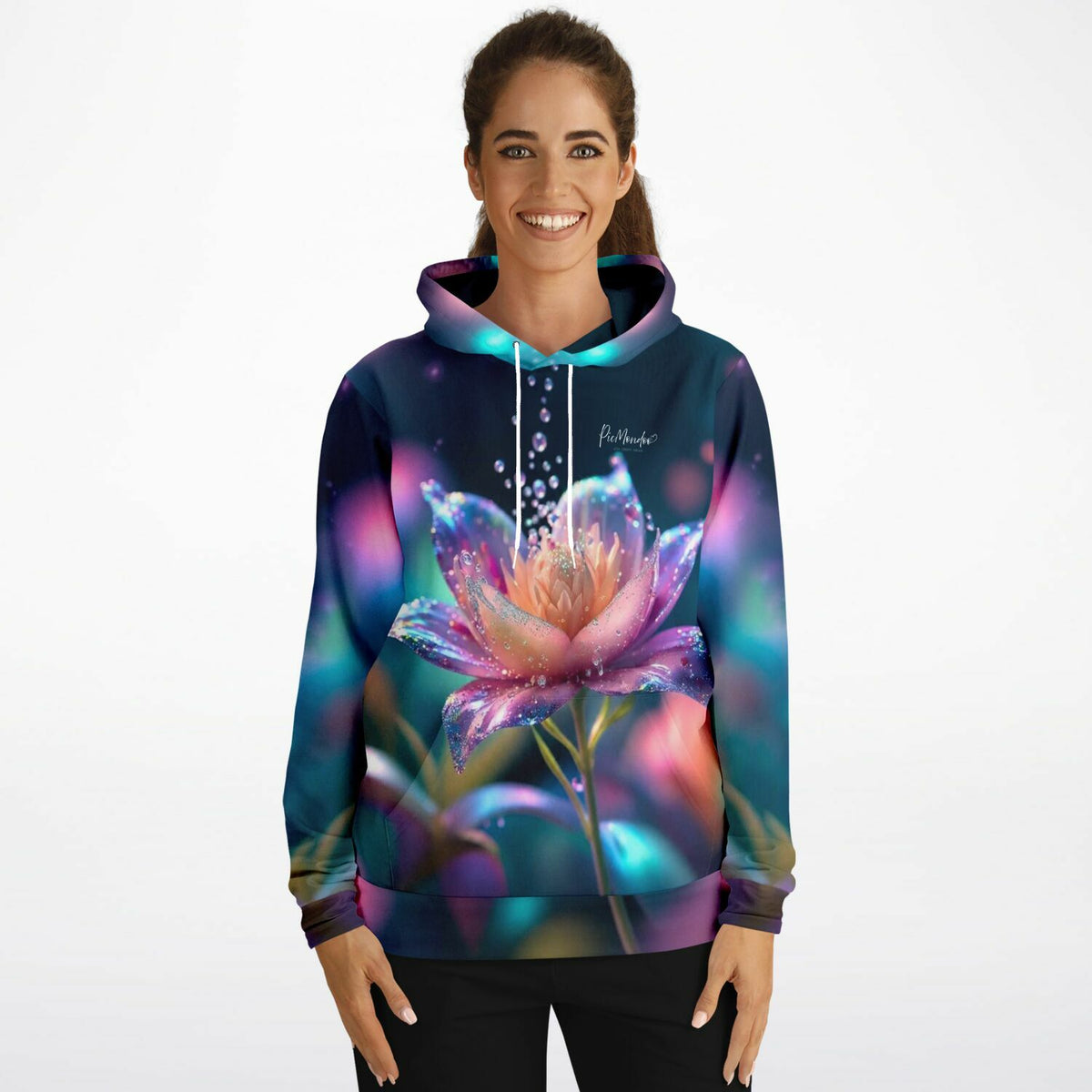 Dreamer Hoodie Sternentau mit leuchtendem Blumenmotiv im Stil von Diamond Painting Kunst für farbenfrohe DIY-Fans.