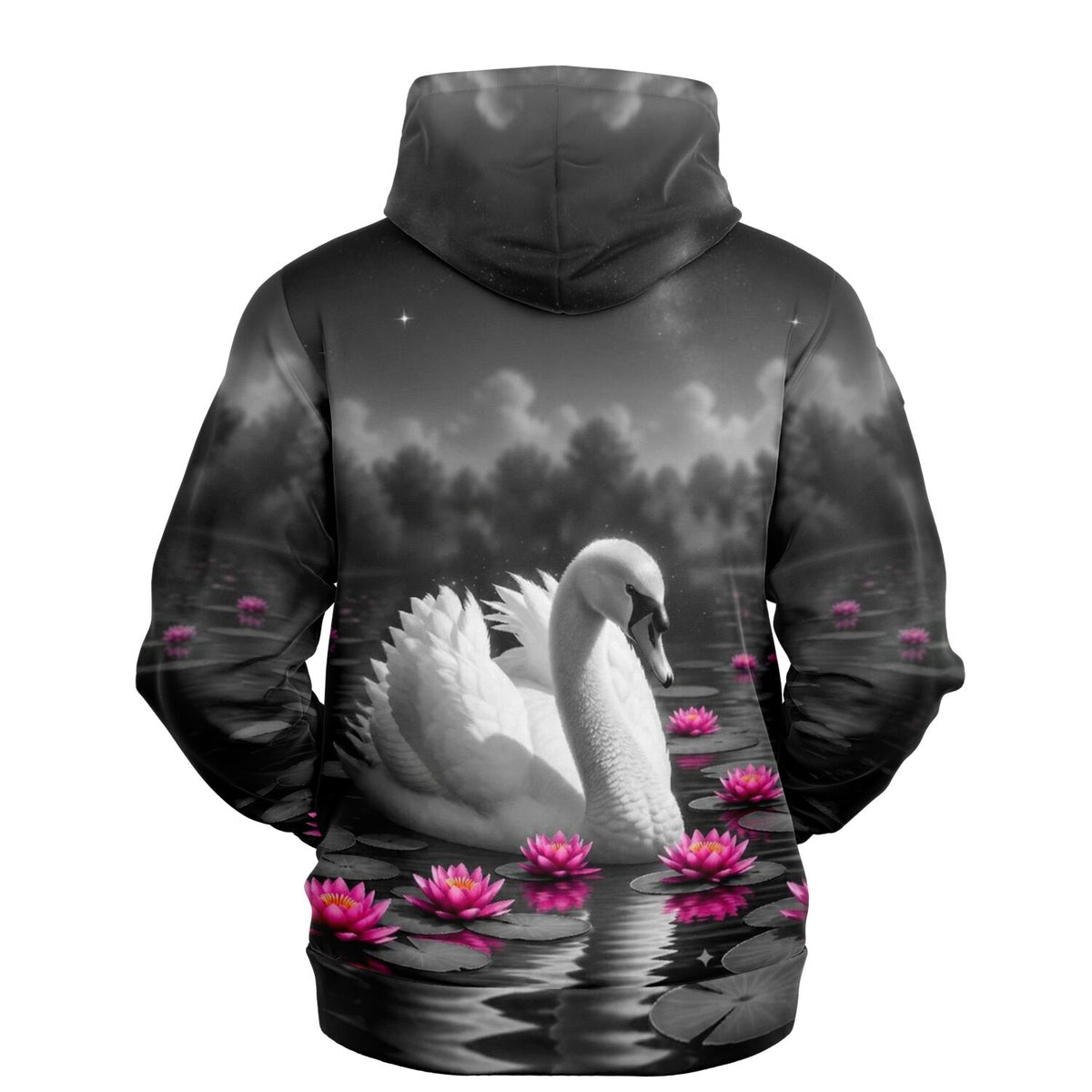 Dreamer Hoodie mit Schwan im Seerosensee Motiv in der Optik beliebter Diamond Painting oder Malen nach Zahlen Vorlagen