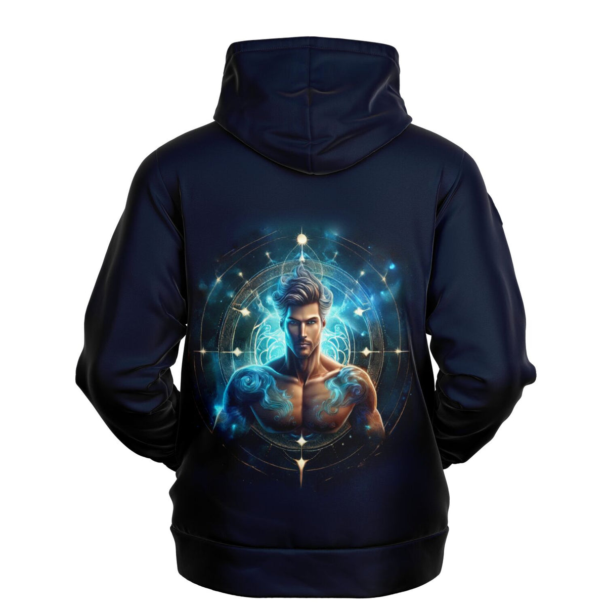 Schwarzer Dreamer Hoodie mit leuchtendem Wassermann Sternzeichen Motiv für Fans von Diamond Painting und DIY Kunst