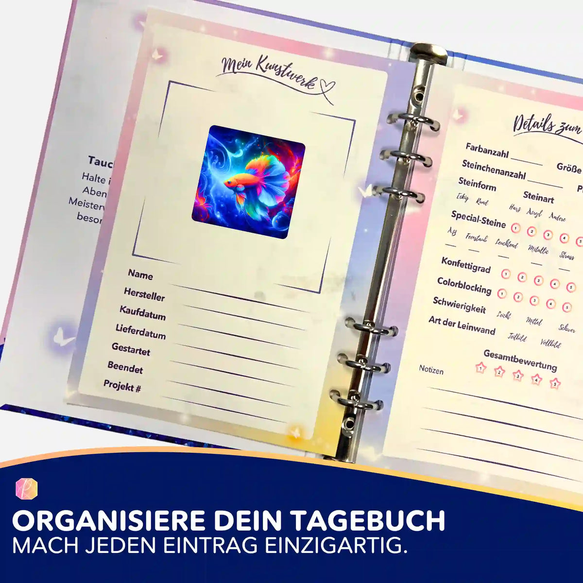 Diamond Painting Tagebuch Sticker Wunderwelt unter Wasser zur Organisation von Malen nach Zahlen und Diamanten Painting