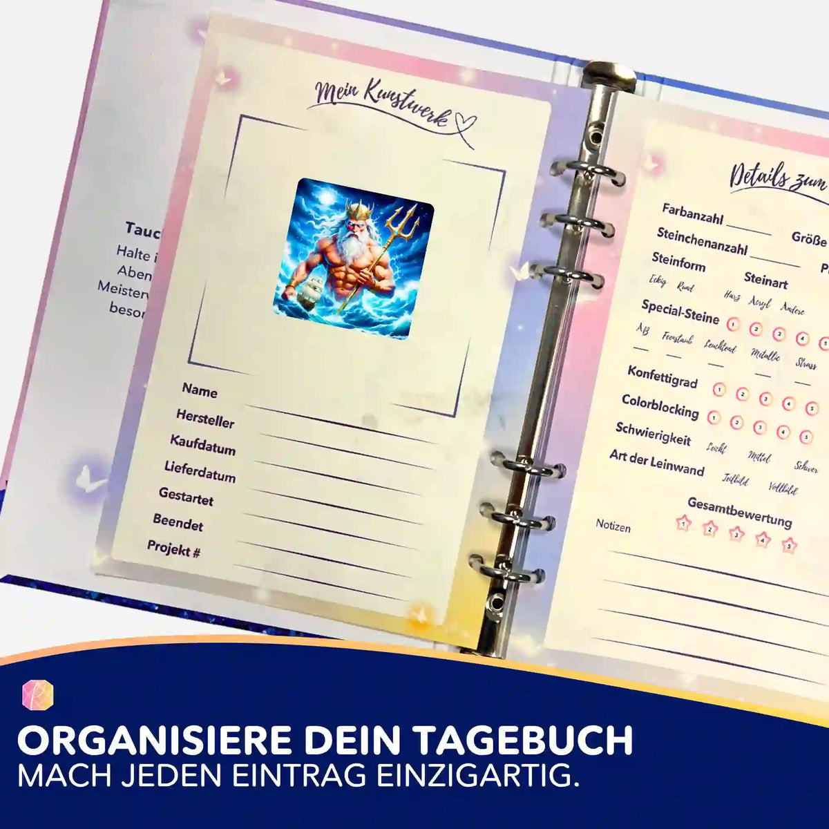 Poseidon Stickerset für Diamond Painting Tagebuch zur Organisation von Kunstwerken