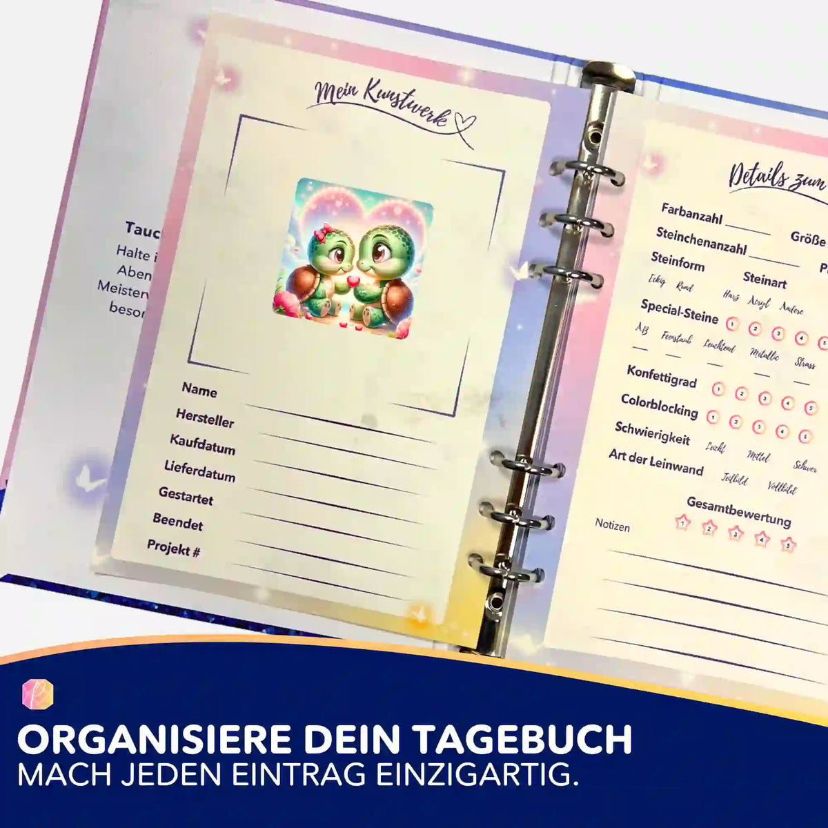 Picmondoo Diamond Painting Sticker mit Paul und Paulinchen Motiv zur Organisation im Projekt-Tagebuch