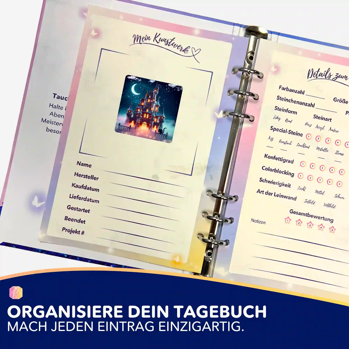 Picmondoo Diamond Painting Aufkleber Nachtschloss für das Tagebuch zur Organisation von Kunstwerken