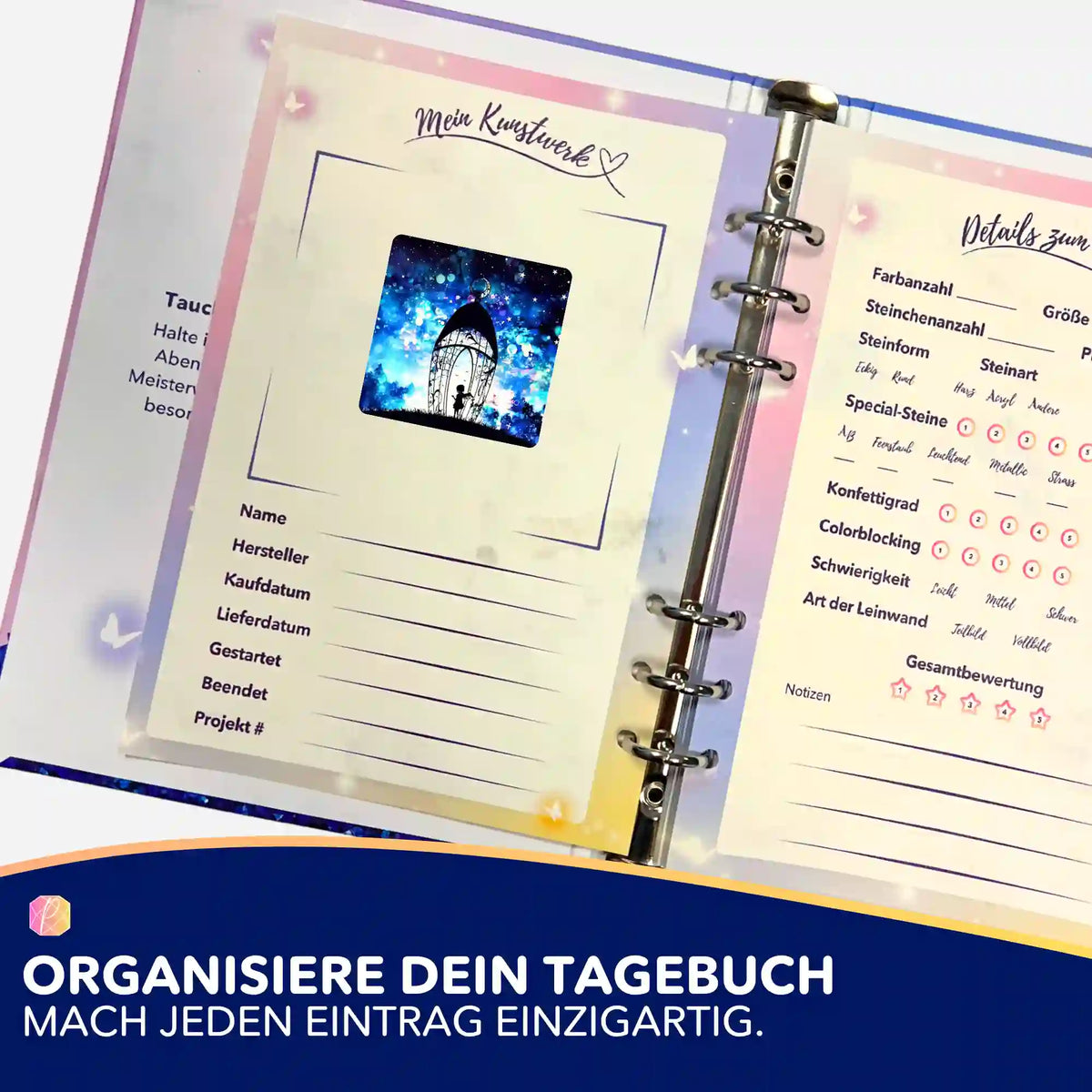 Diamond Painting Tagebuch Sticker Engel der vielen Lichter zur Organisation deines DIY-Kunstwerks