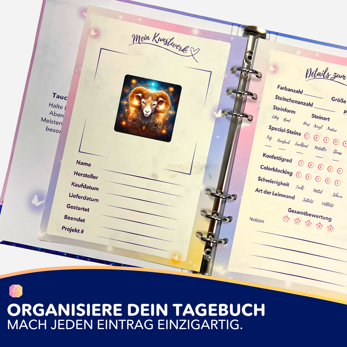 Picmondoo Sternzeichen Widder Aufkleber zur Organisation im Diamond Painting Tagebuch